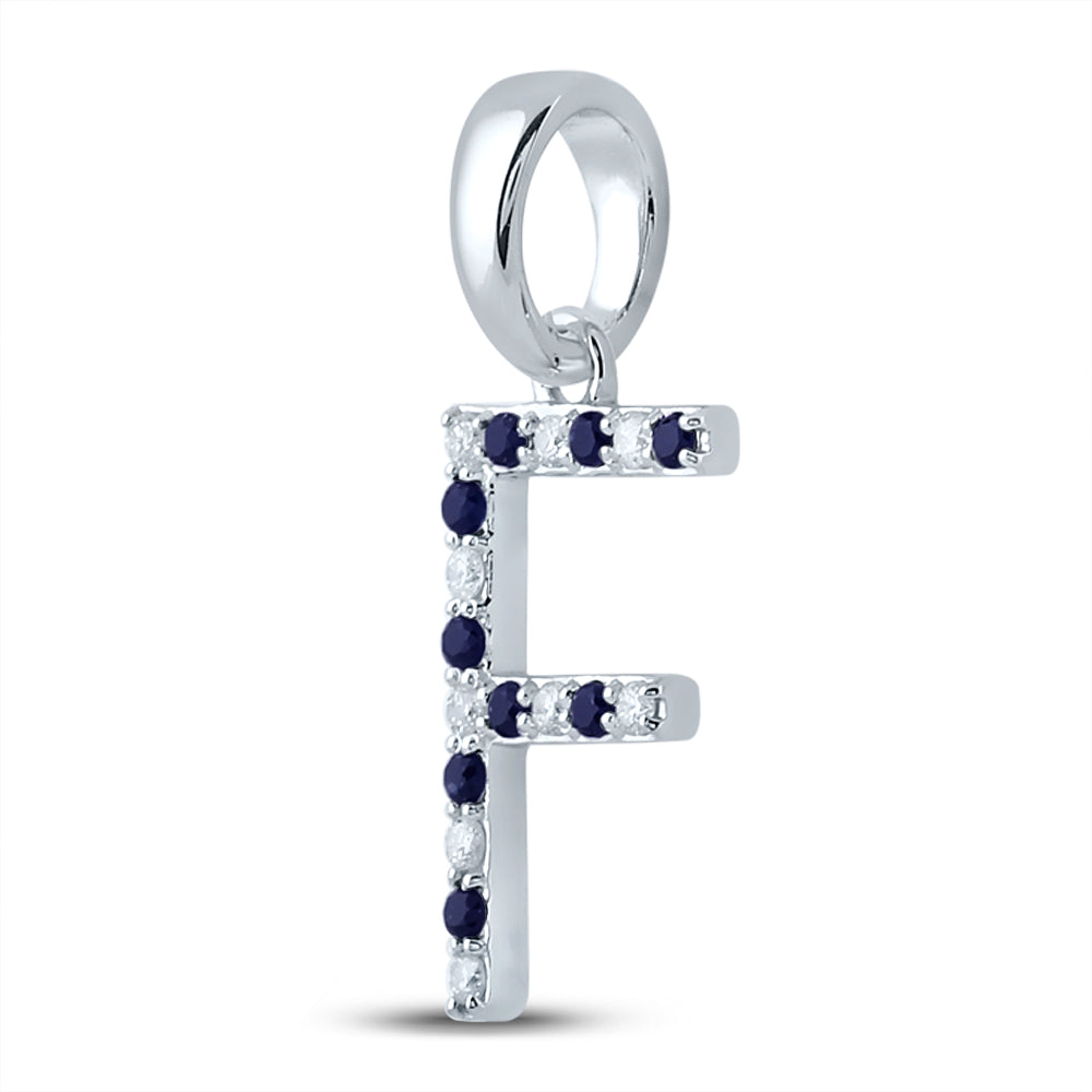 1/12Ct-Diamond 1/12Ct-Blue Sapp Natural Gem Initial "F" Pendant (0.92 grams)
