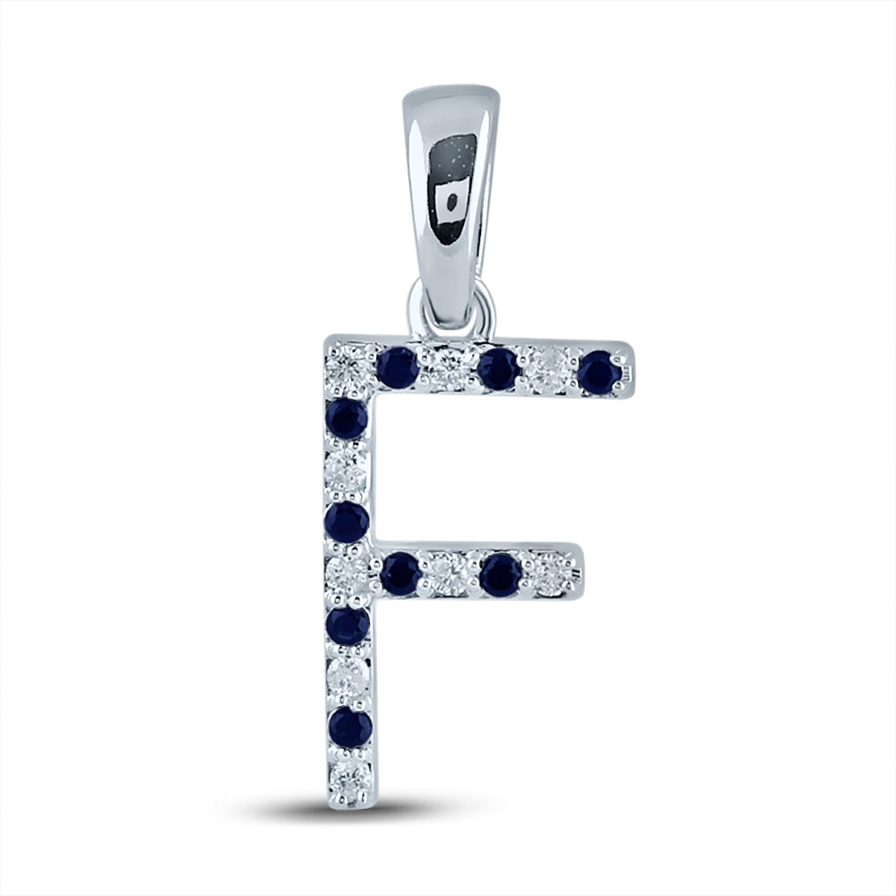 1/12Ct-Diamond 1/12Ct-Blue Sapp Natural Gem Initial "F" Pendant (0.92 grams)