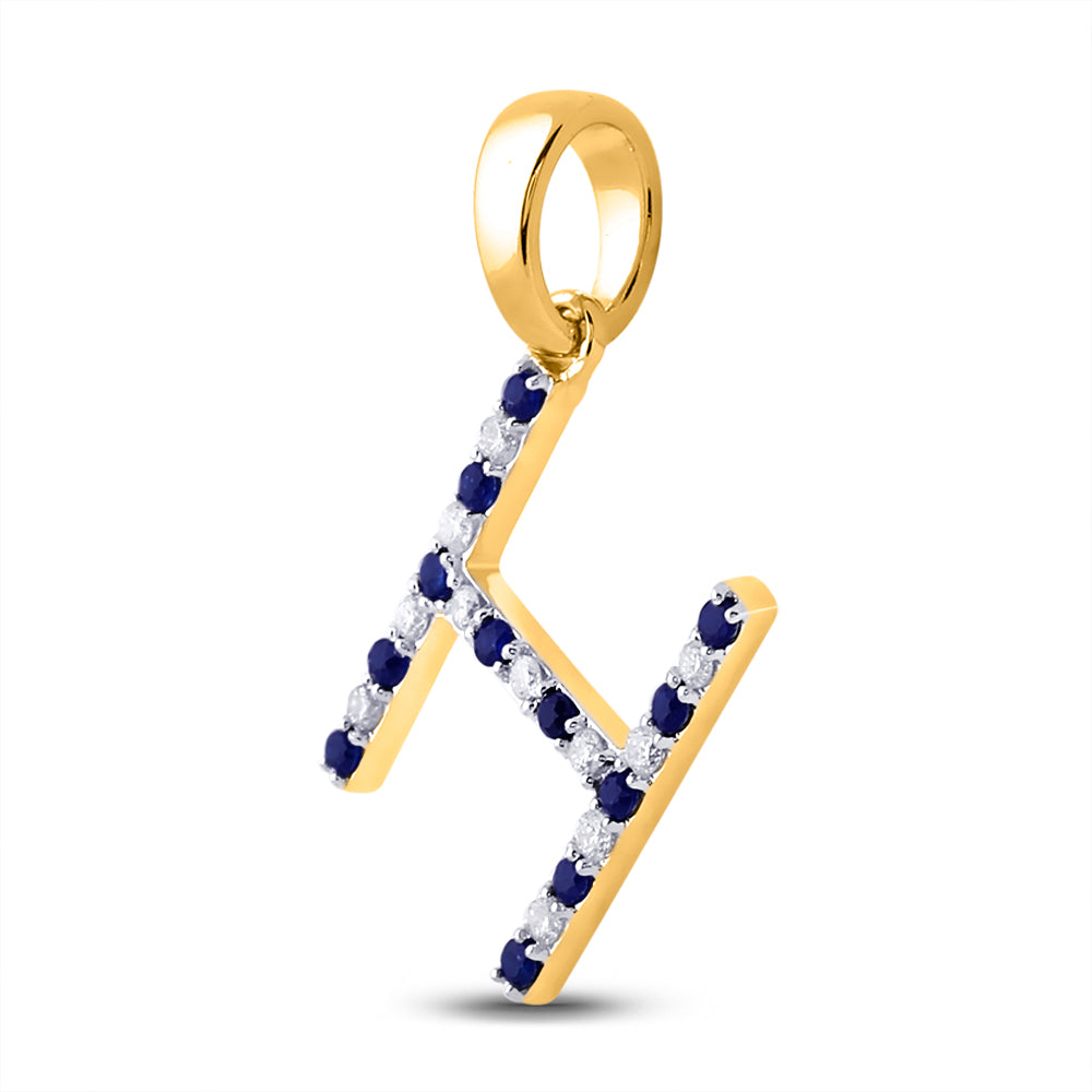 1/10Ct-Diamond 1/10Ct-Blue Sapp Natural Gem Initial "H" Pendant (1.09 grams)