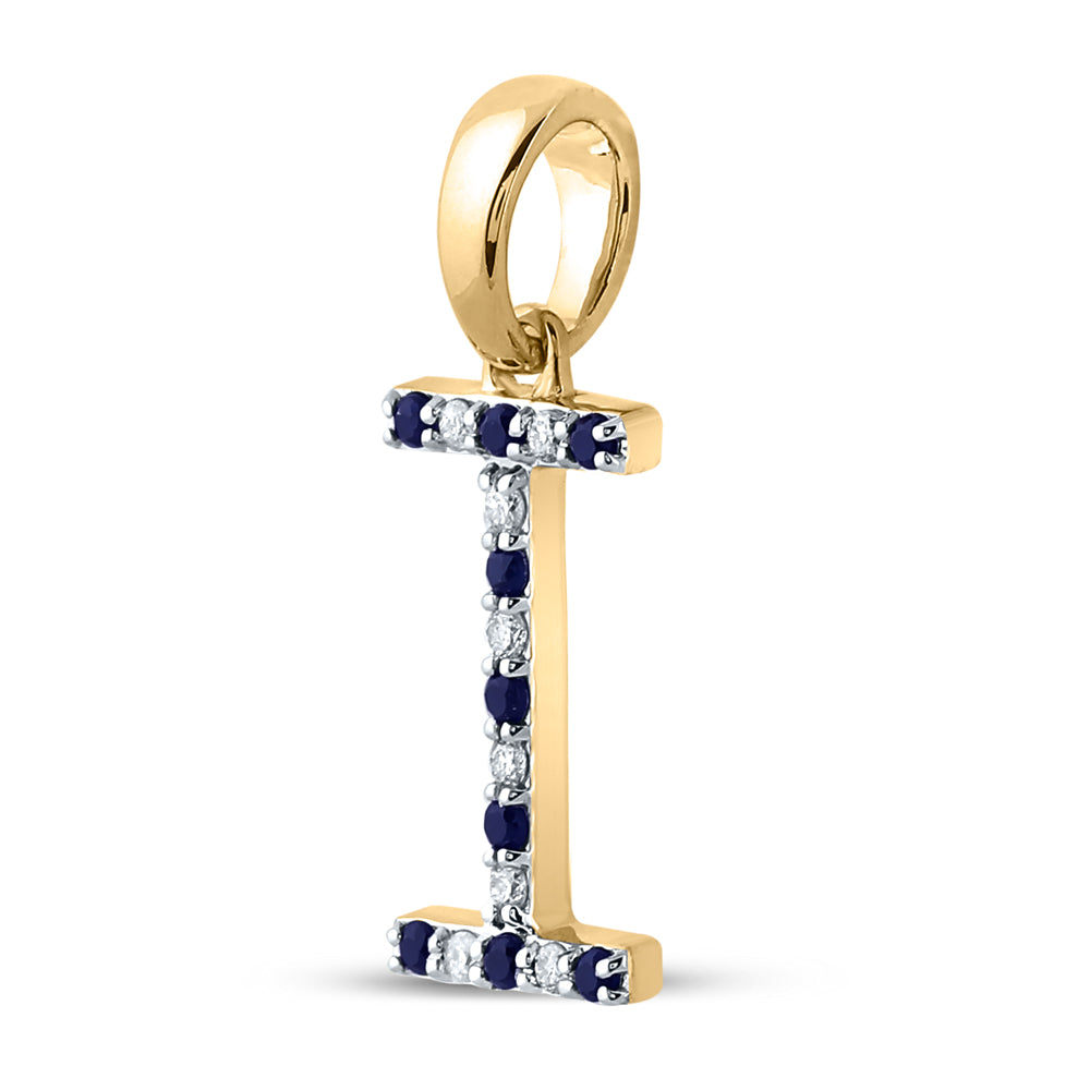 10Kt Yellow Gold 1/12Ct-Dia Cn 1/12Ct-Blue Sapp Natural Gem Initial I" Pendant" (0.88 grams)