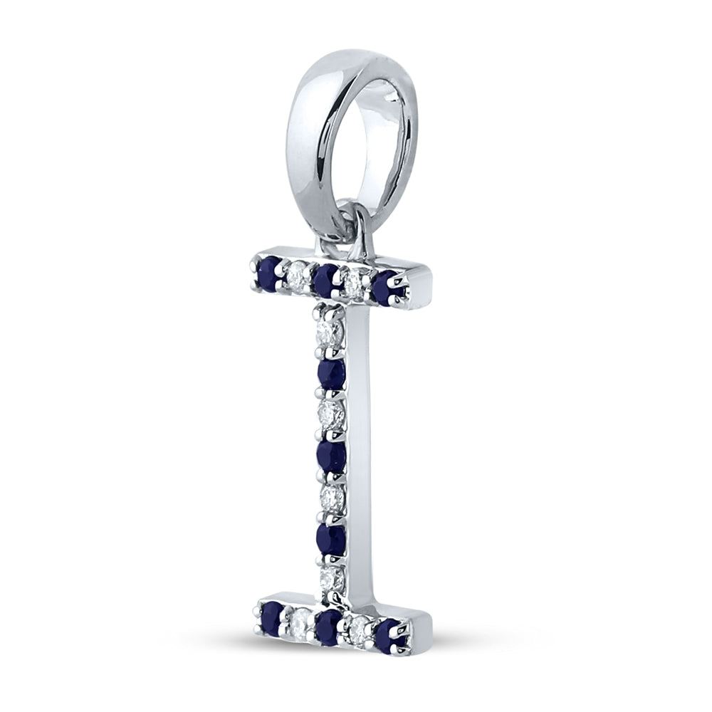 1/12Ct-Diamond 1/12Ct-Blue Sapp Natural Gem Initial "I" Pendant (0.88 grams)
