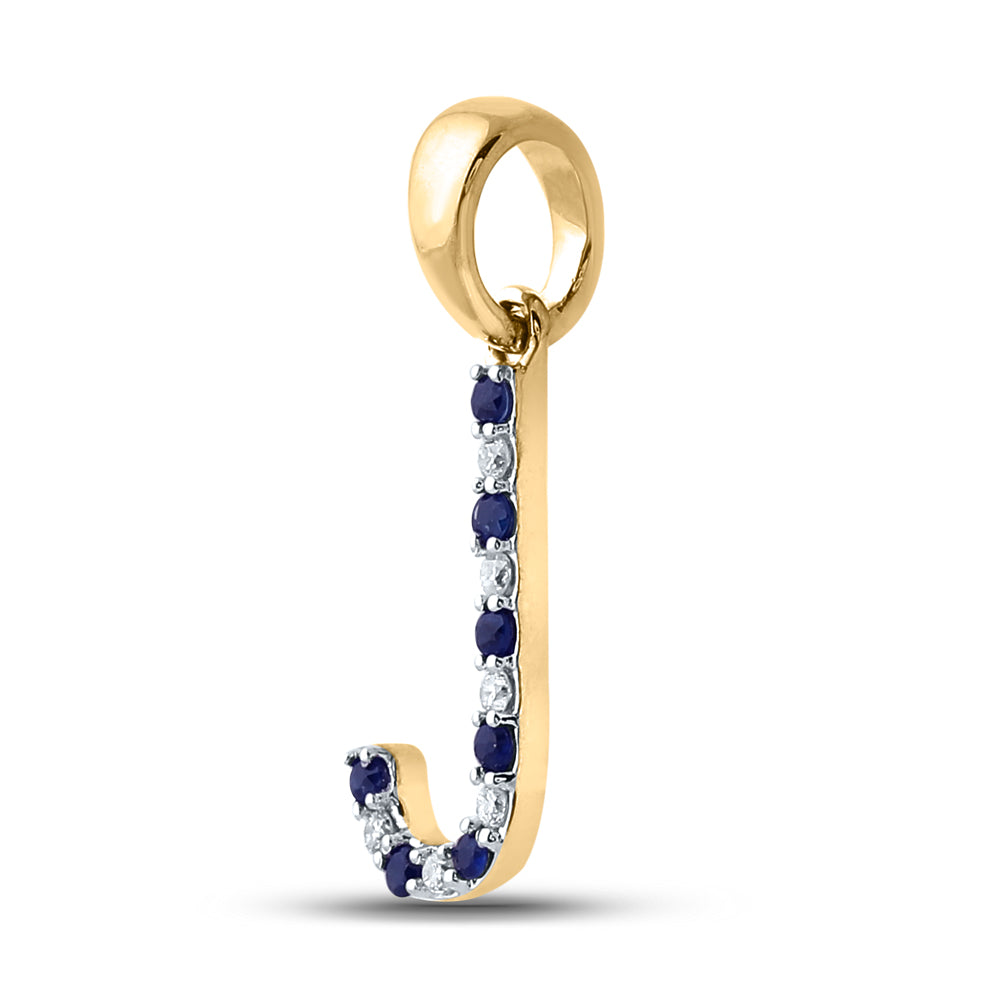1/20Ct-Diamond 1/20Ct-Blue Sapp Natural Gem Initial "J" Pendant (0.79 grams)