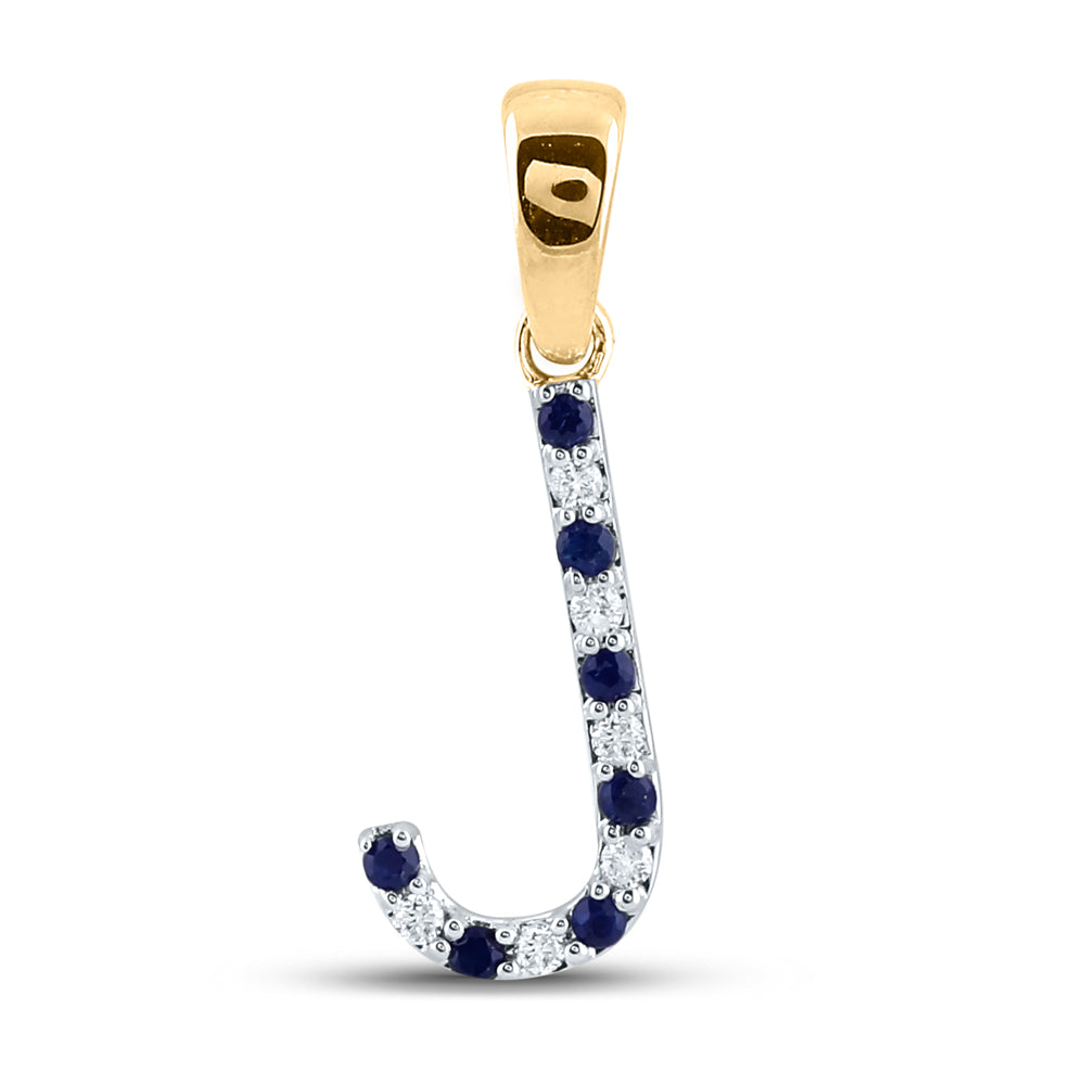 1/20Ct-Diamond 1/20Ct-Blue Sapp Natural Gem Initial "J" Pendant (0.79 grams)