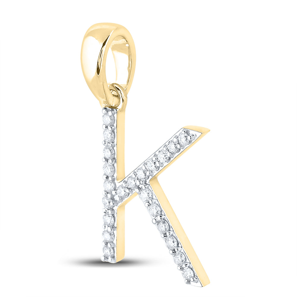 Gold K Initial Letter Pendant 1/6 Cttw Round Natural Diamond Womens (1.05 grams)