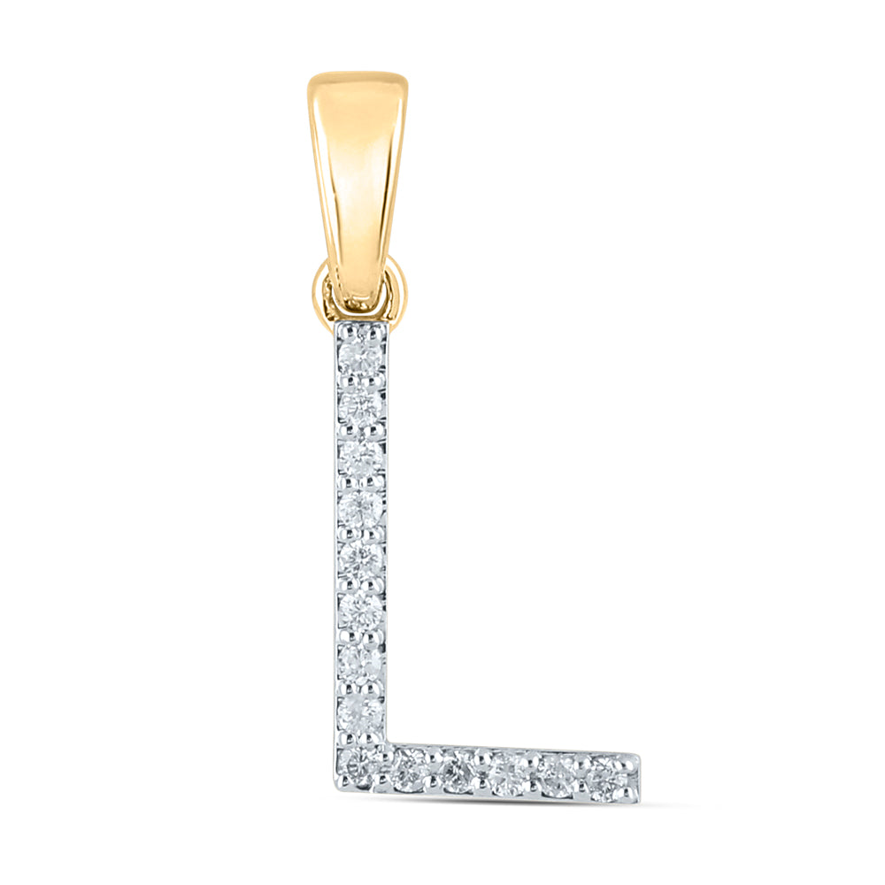 Gold L Initial Letter Pendant 1/8 Cttw Round Natural Diamond Womens (0.82 grams)