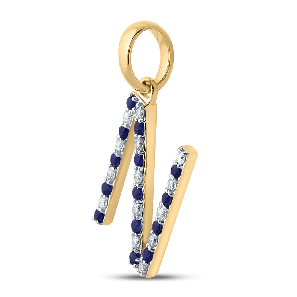 1/10Ct-Diamond 1/8Ct-Blue Sapp Natural Gem Initial "N" Pendant (1.18 grams)