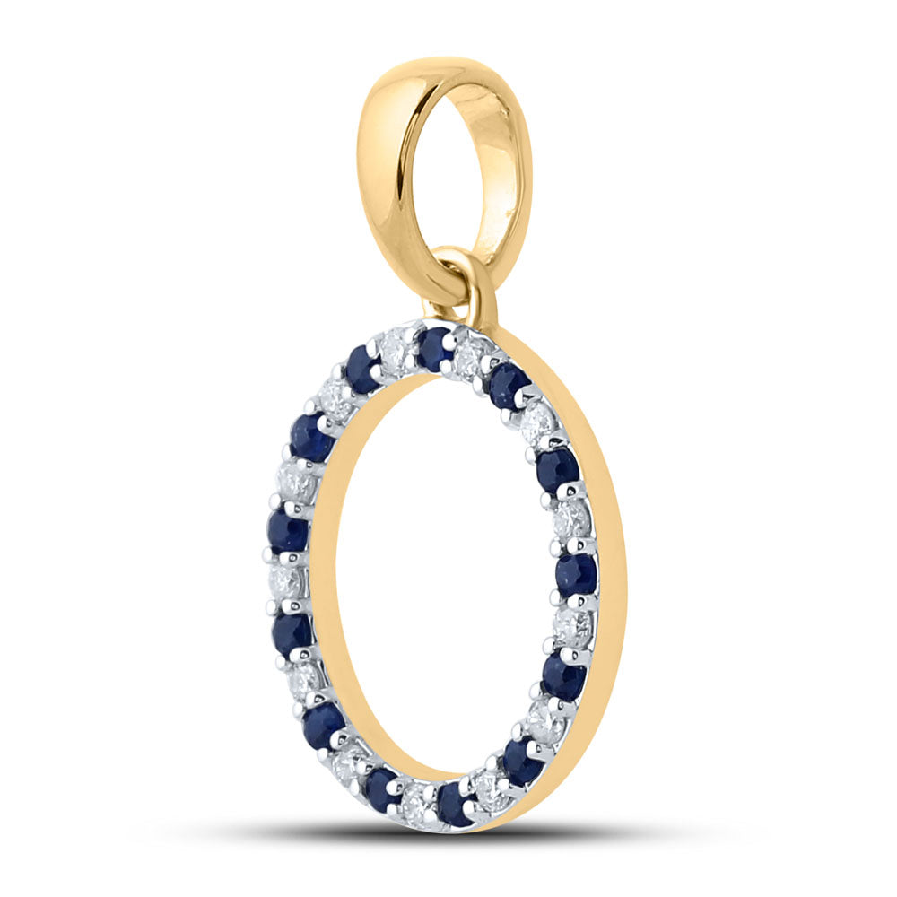 1/10Ctw-Diamond 1/8Ctw-Blue Sapp Natural Gem Initial "O" Pendant (1.07 grams)