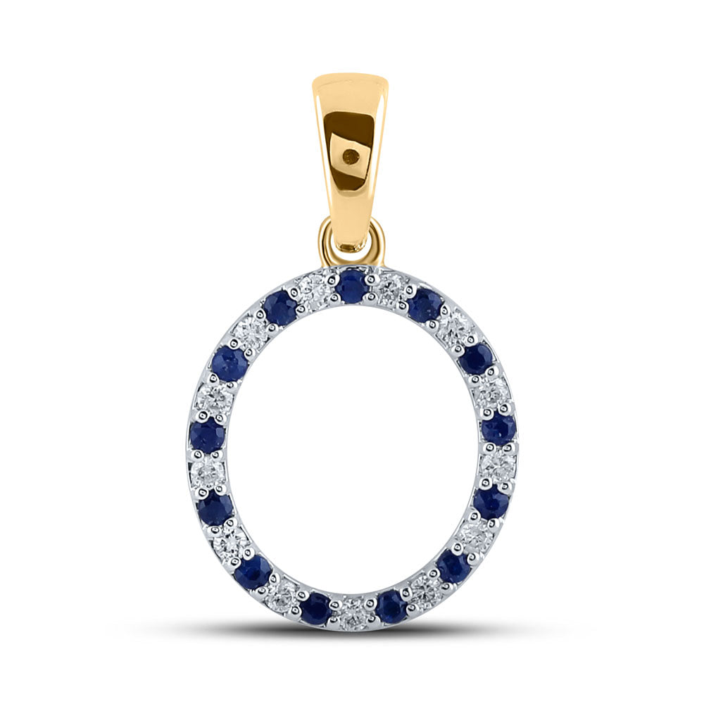 1/10Ctw-Diamond 1/8Ctw-Blue Sapp Natural Gem Initial "O" Pendant (1.07 grams)