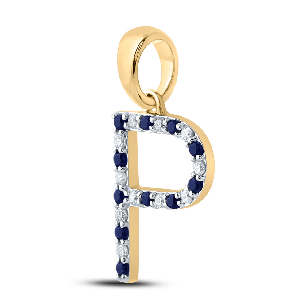 1/12Ctw-Diamond 1/10Ctw-Blue Sapp Natural Gem Initial "P" Pendant (1.06 grams)