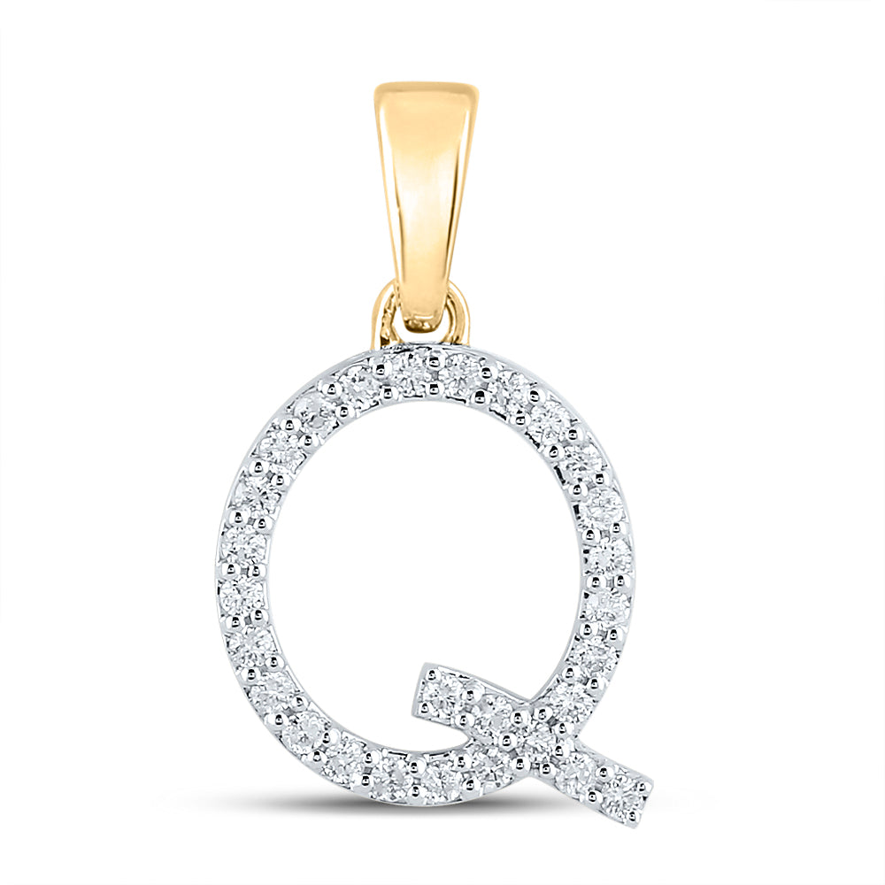 Gold Q Initial Letter Pendant 1/5 Cttw Round Natural Diamond Womens (1.12 grams)