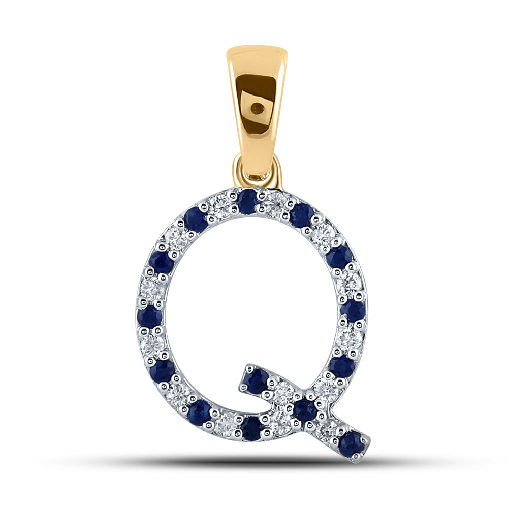 1/10Ctw-Diamond 1/8Ctw-Blue Sapp Natural Gem Initial "Q" Pendant (1.29 grams)