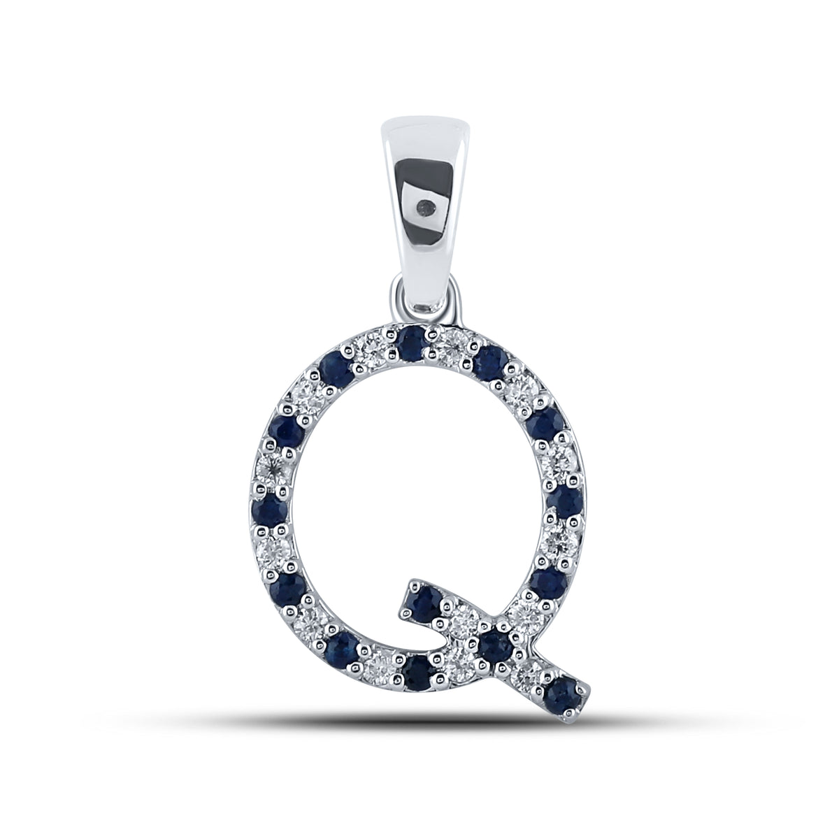 1/10Ctw-Diamond 1/8Ctw-Blue Sapp Natural Gem Initial "Q" Pendant (1.29 grams)