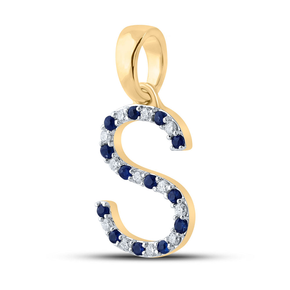 Gold Letter Pendant 1/4 Cttw Round Blue Sapphire Womens (0.94 grams)