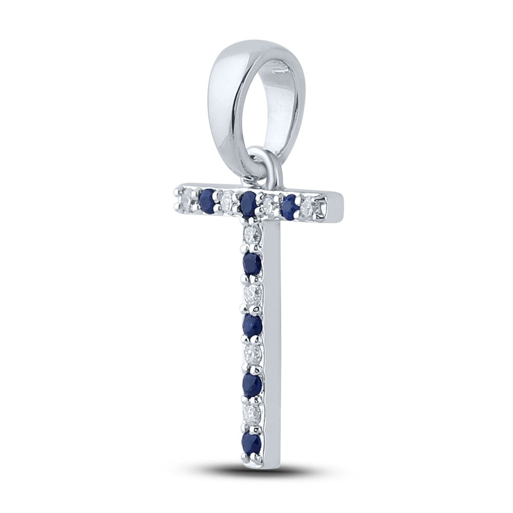 1/20Ctw-Diamond 1/12Ctw-Blue Sapp Natural Gem Initial "T" Pendant (0.84 grams)