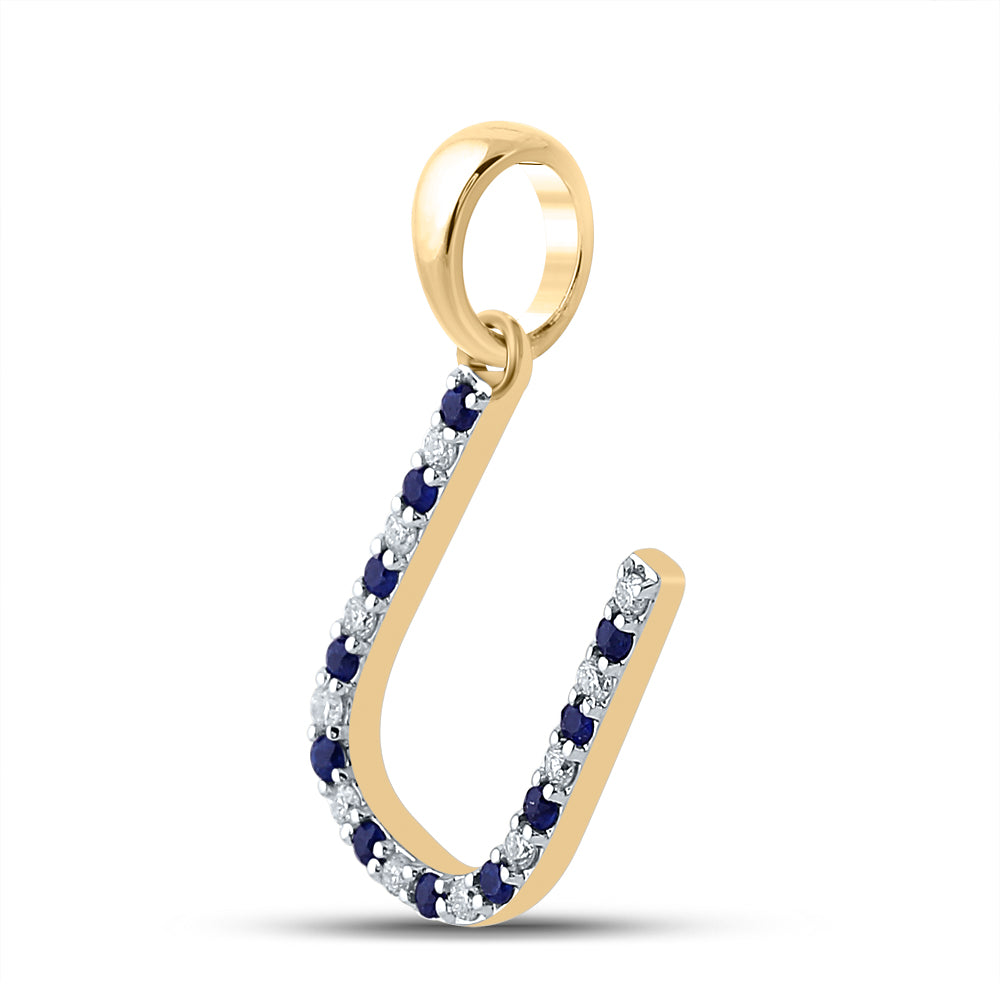 1/10Ct-Diamond 1/10Ct-Blue Sapp Natural Gem Initial "U" Pendant (1.01 grams)