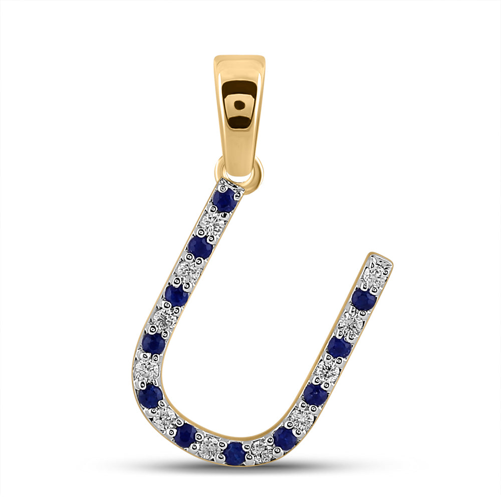 1/10Ct-Diamond 1/10Ct-Blue Sapp Natural Gem Initial "U" Pendant (1.01 grams)