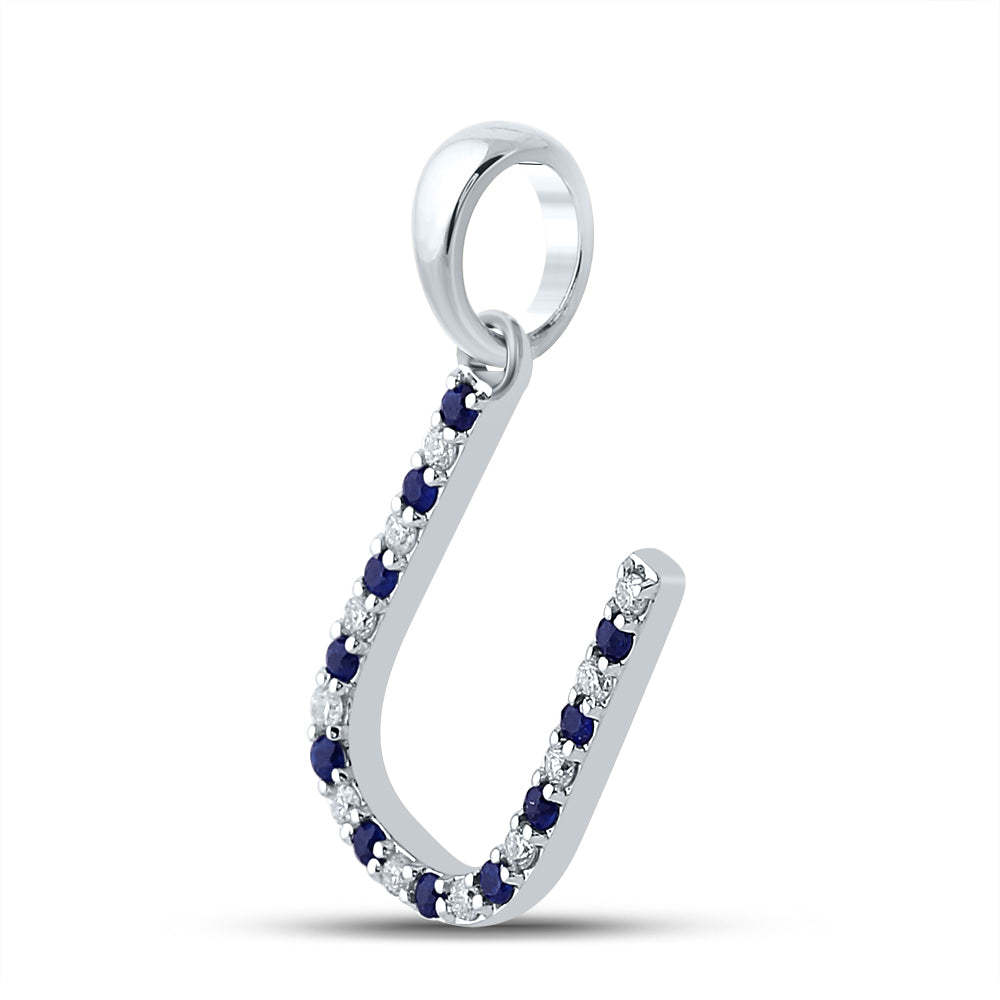 1/10Ct-Diamond 1/10Ct-Blue Sapp Natural Gem Initial "U" Pendant (1.01 grams)