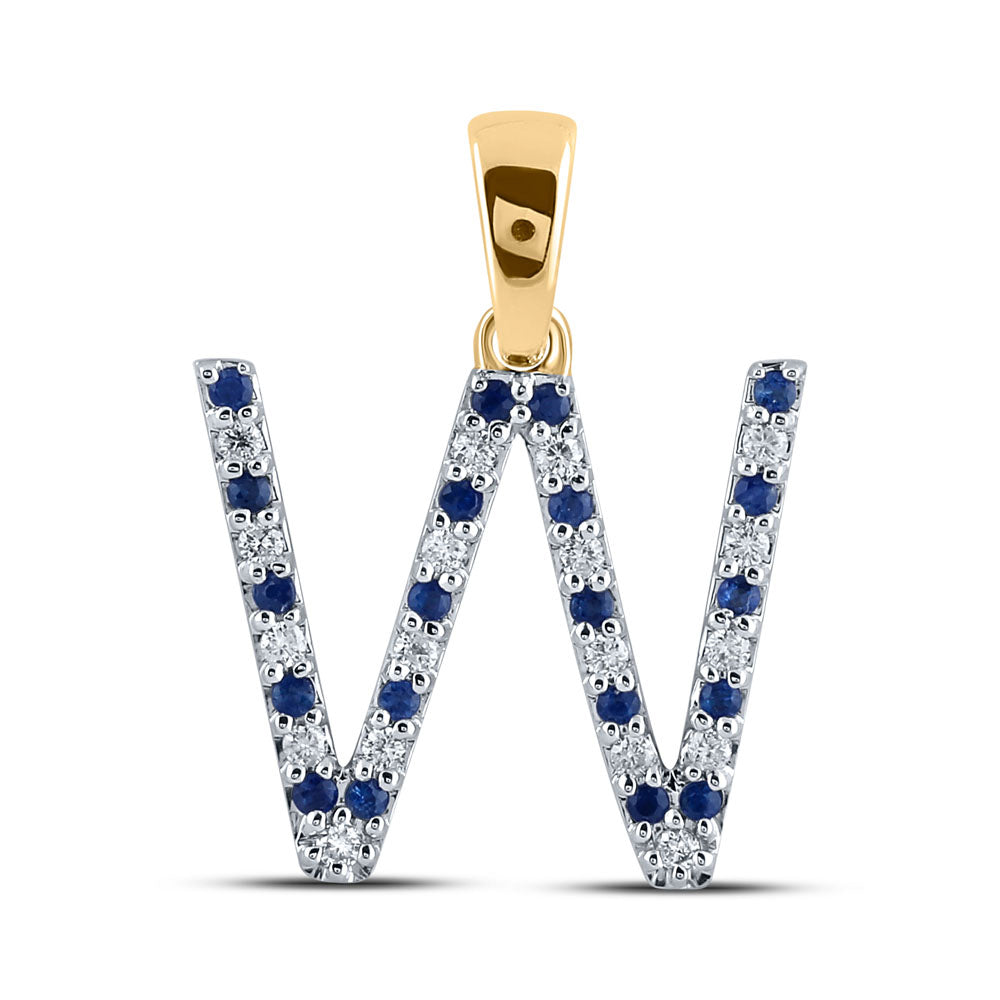 1/8Ct-Diamond 1/5Ct-Blue Sapp Natural Gem Initial "W'" Pendant (1.58 grams)
