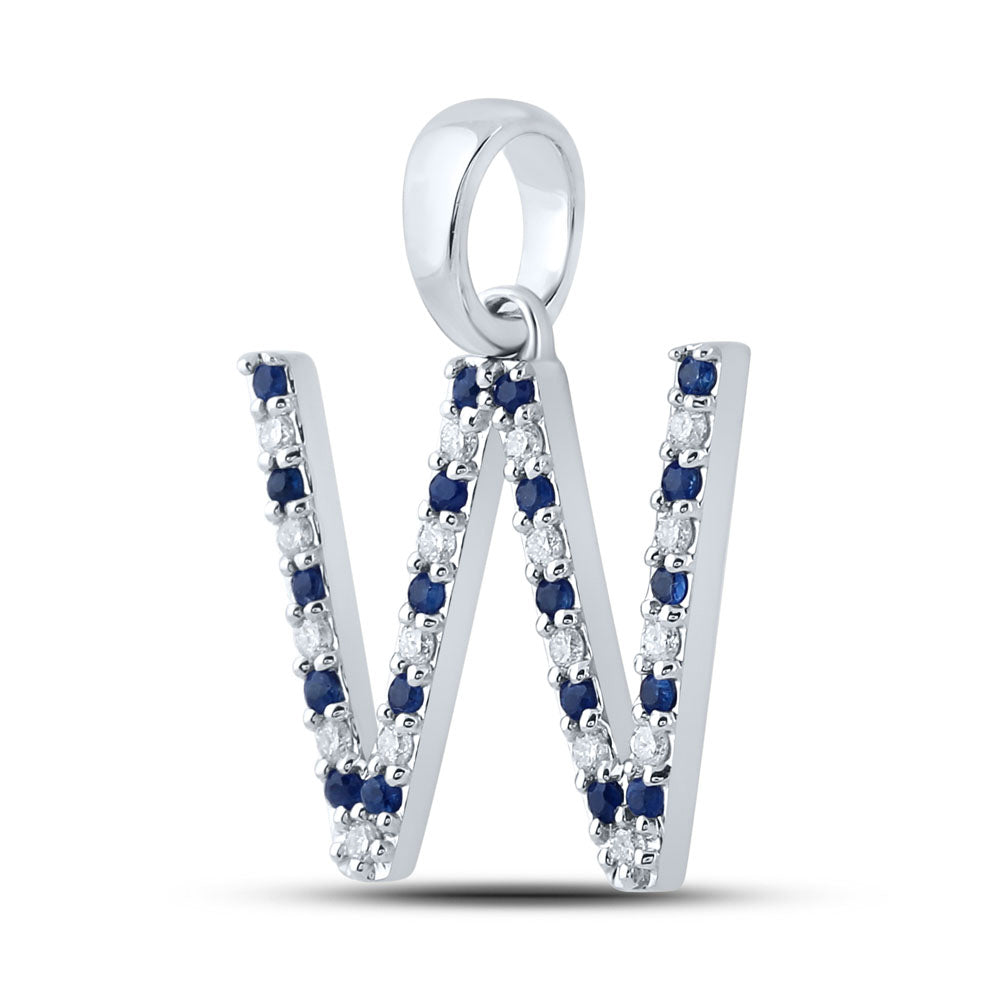 1/8Ct-Diamond 1/5Ct-Blue Sapp Natural Gem Initial "W'" Pendant (1.58 grams)