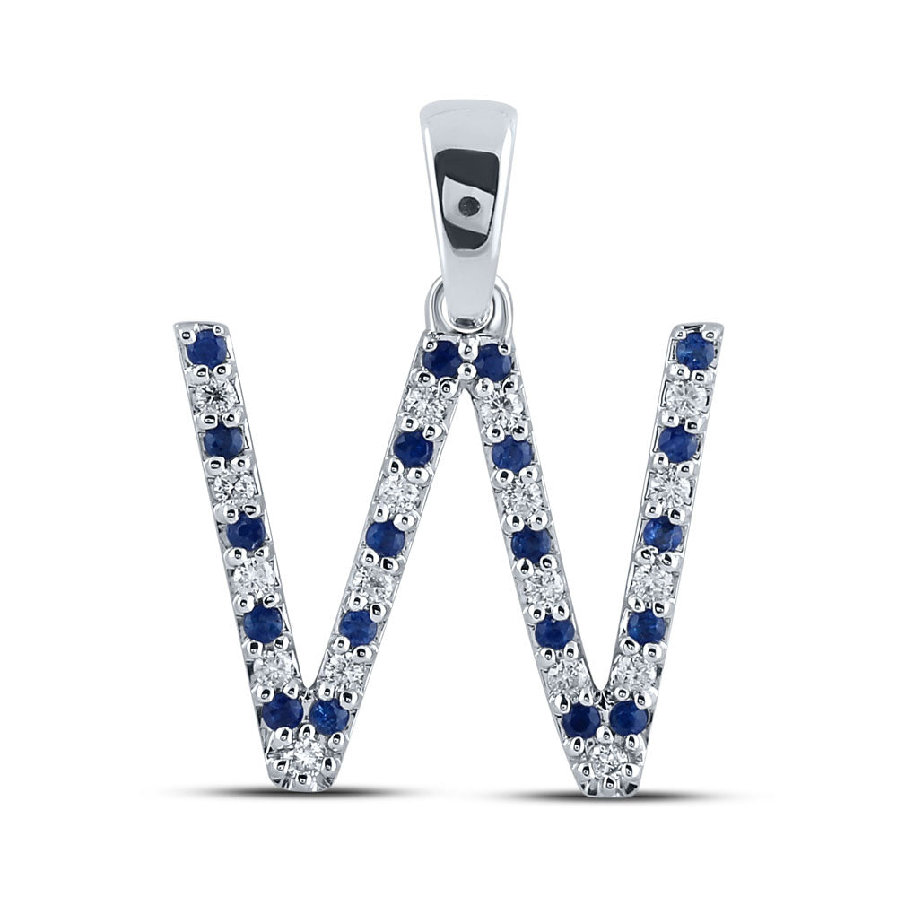 1/8Ct-Diamond 1/5Ct-Blue Sapp Natural Gem Initial "W'" Pendant (1.58 grams)