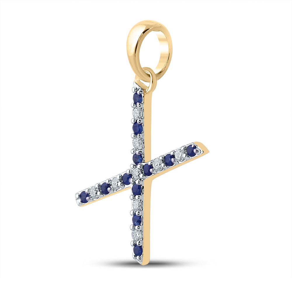 1/12Ct-Diamond 1/10Ct-Blue Sapp Natural Gem Initial "X" Pendant (1.1 grams)
