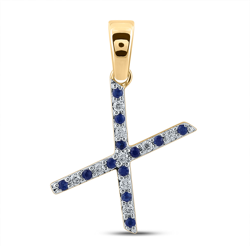 1/12Ct-Diamond 1/10Ct-Blue Sapp Natural Gem Initial "X" Pendant (1.1 grams)