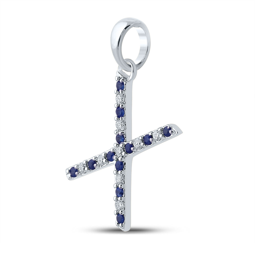 1/12Ct-Diamond 1/10Ct-Blue Sapp Natural Gem Initial "X" Pendant (1.1 grams)