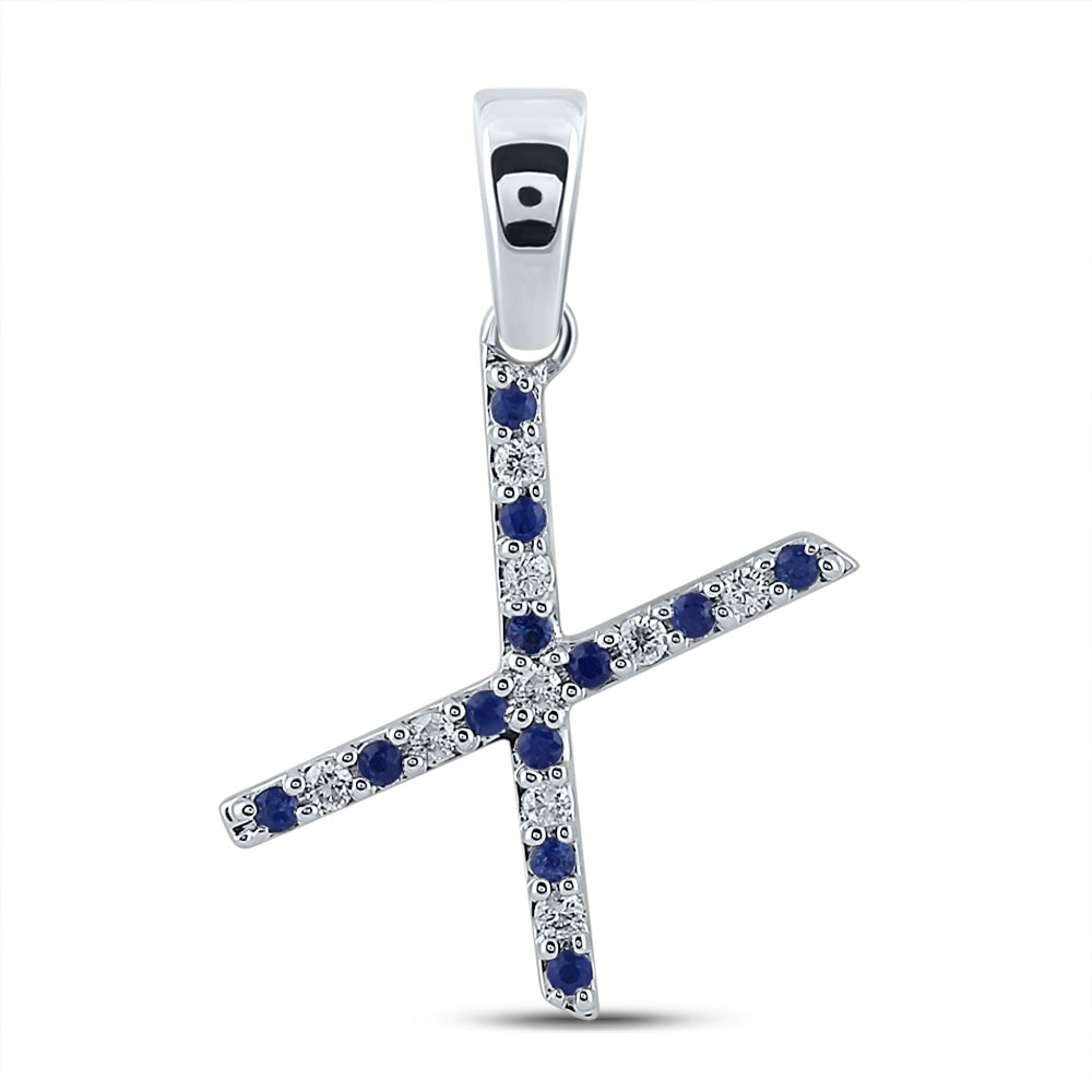 1/12Ct-Diamond 1/10Ct-Blue Sapp Natural Gem Initial "X" Pendant (1.1 grams)