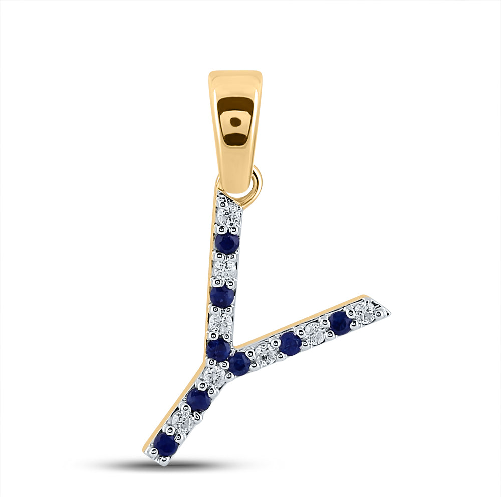 1/20Ct-Diamond 1/12Ct-Blue Sapp Natural Gem Initial "Y" Pendant (0.9 grams)