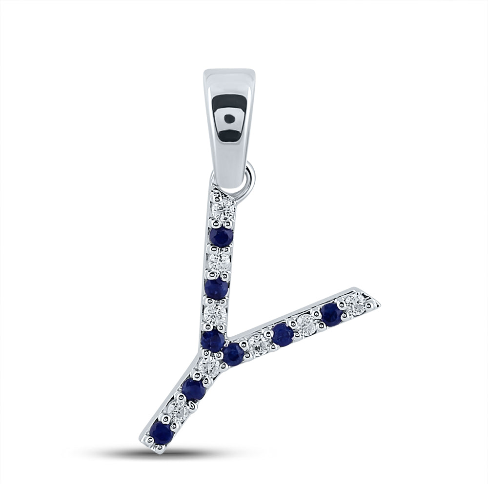 1/20Ct-Diamond 1/12Ct-Blue Sapp Natural Gem Initial "Y" Pendant (0.9 grams)