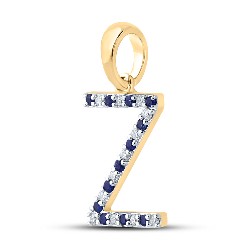 1/12Ct-Diamond 1/10Ct-Blue Sapp Natural Gem Initial "Z" Pendant (1.04 grams)