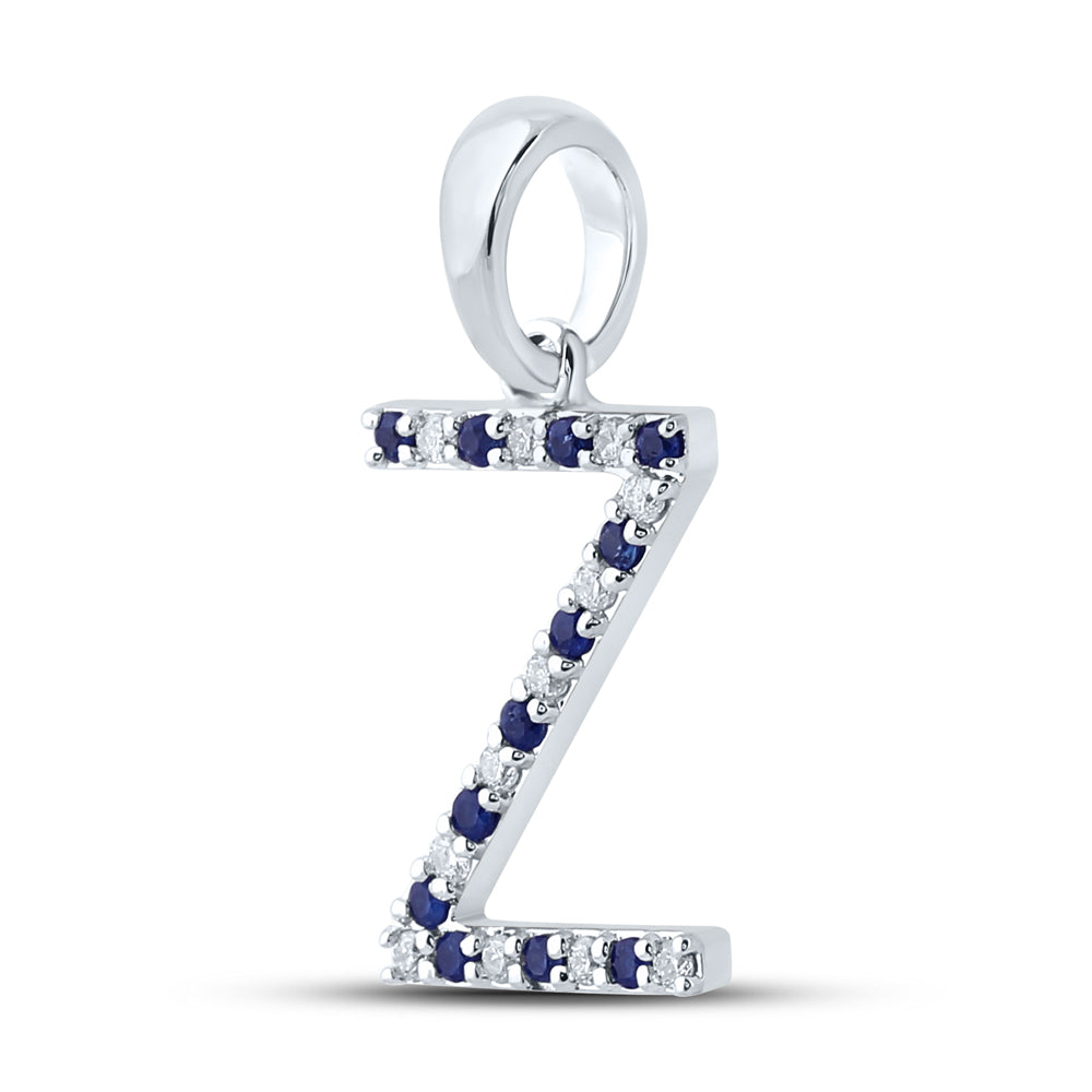 1/12Ct-Diamond 1/10Ct-Blue Sapp Natural Gem Initial "Z" Pendant (1.04 grams)