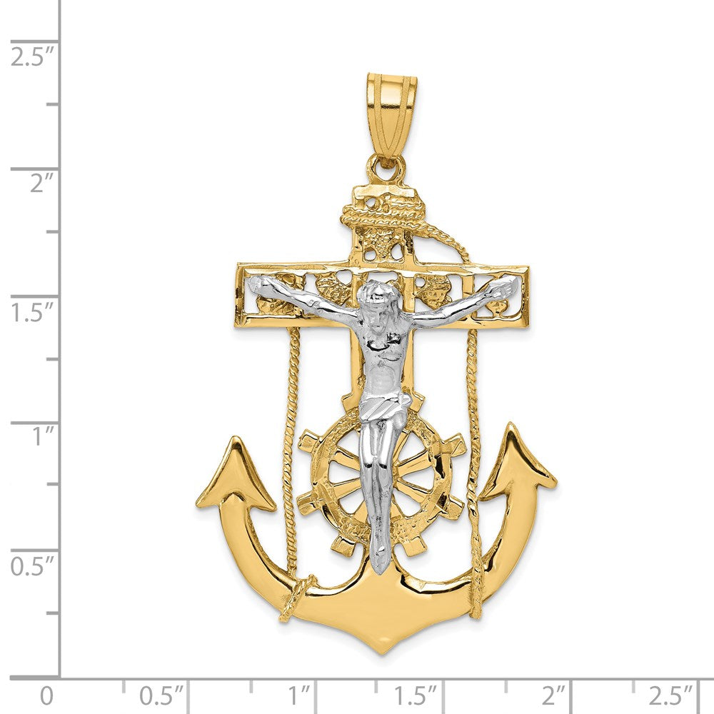 14k Two-tone 30 mm Mariner's Jesus Crucifix Pendant (7.76 grams)