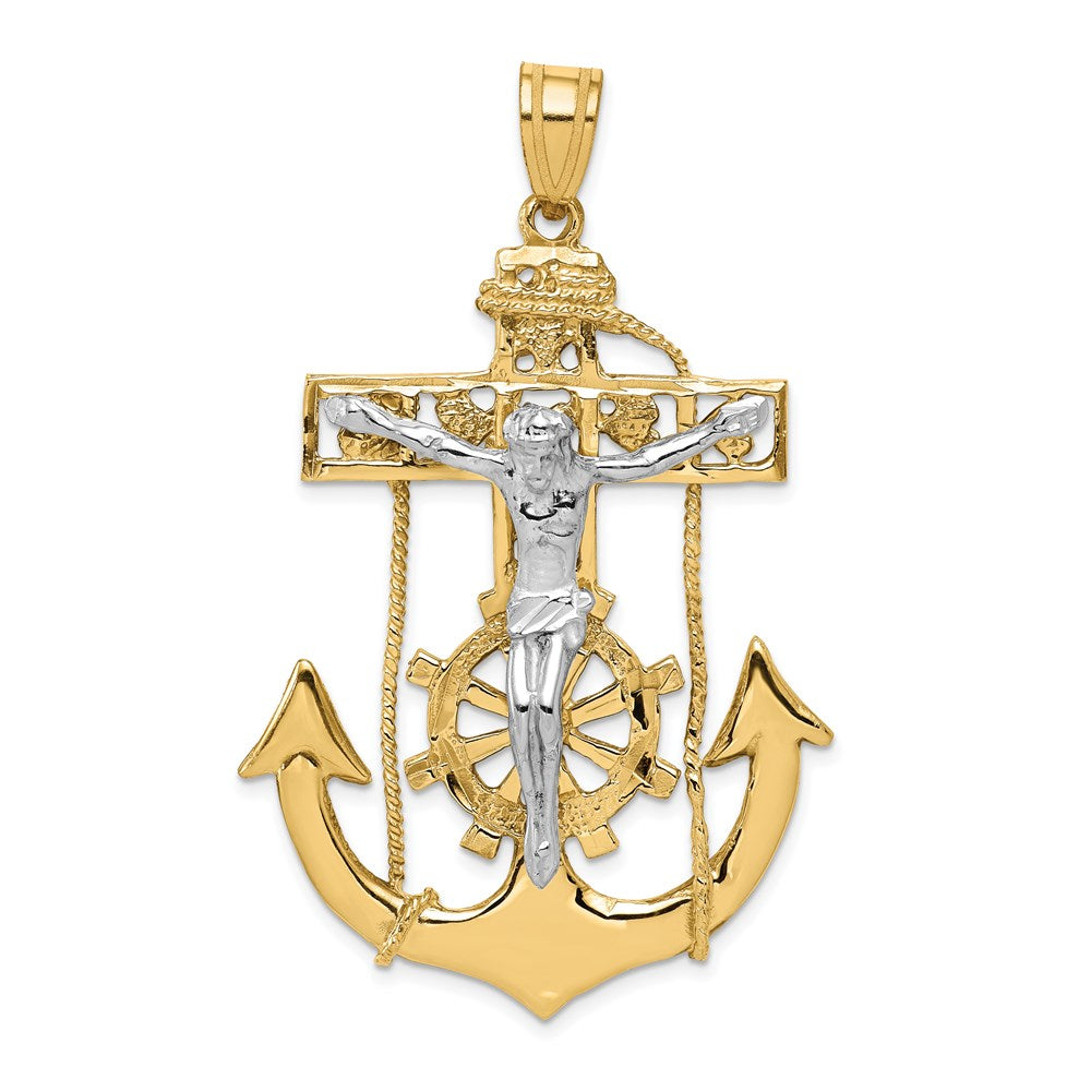 14k Two-tone 30 mm Mariner's Jesus Crucifix Pendant (7.76 grams)