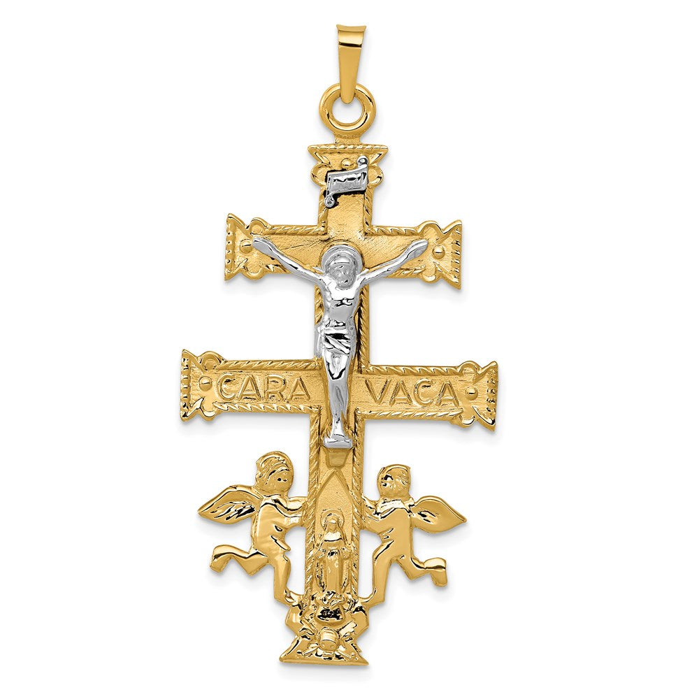 14k Two-tone 25 mm Cara Vaca Jesus Crucifix Pendant