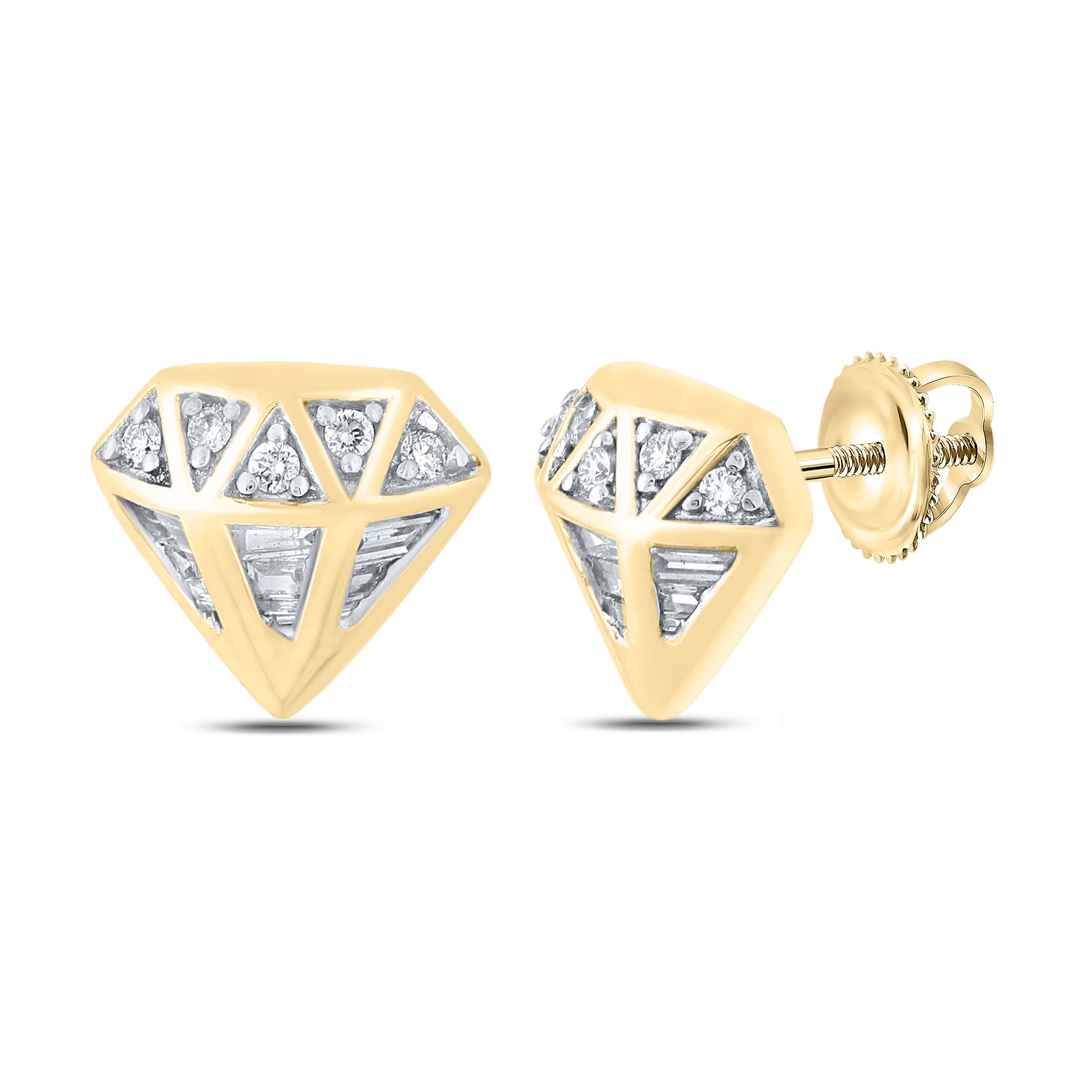 Gold Gem Fashion Earrings 1/3 Cttw Baguette Natural Diamond Mens (2.36 grams)