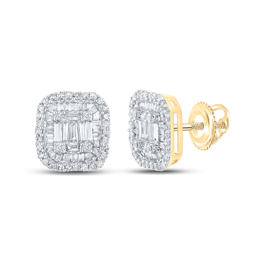 Gold Square Earrings 1/2 Cttw Baguette Natural Diamond Mens (1.58 grams)