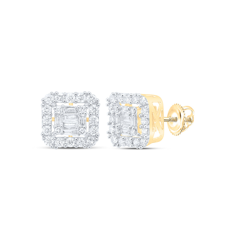 Gold Square Earrings 5/8 Cttw Baguette Natural Diamond Mens (2.11 grams)