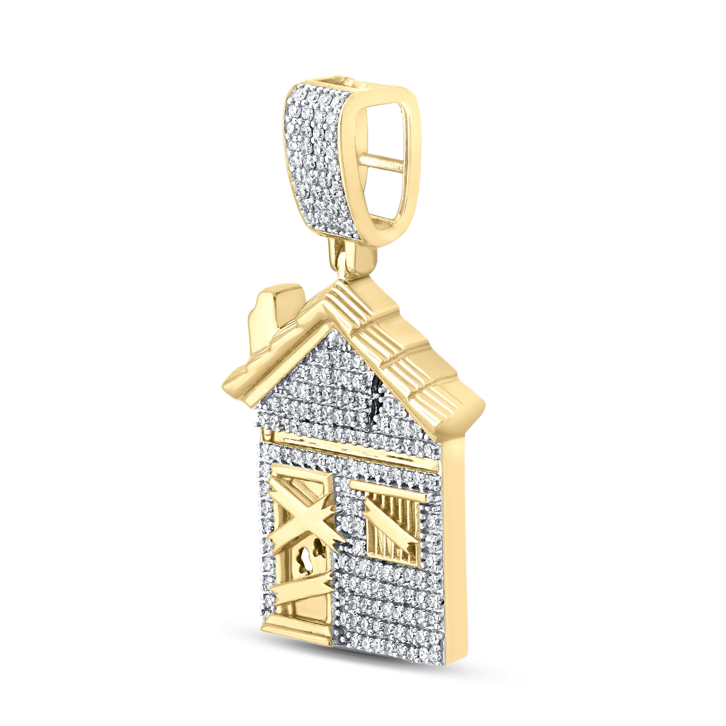 Gold Trap House Charm Pendant 3/4 Cttw Round Natural Diamond Mens (8.64 grams)