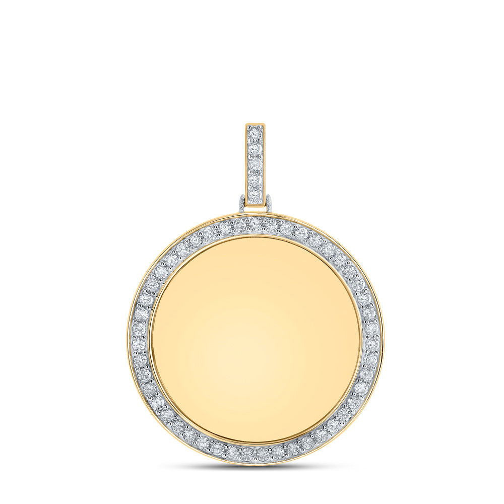 Gold Memory Circle Charm Pendant 1-3/4 Cttw Round Natural Diamond Mens (9.18 grams)