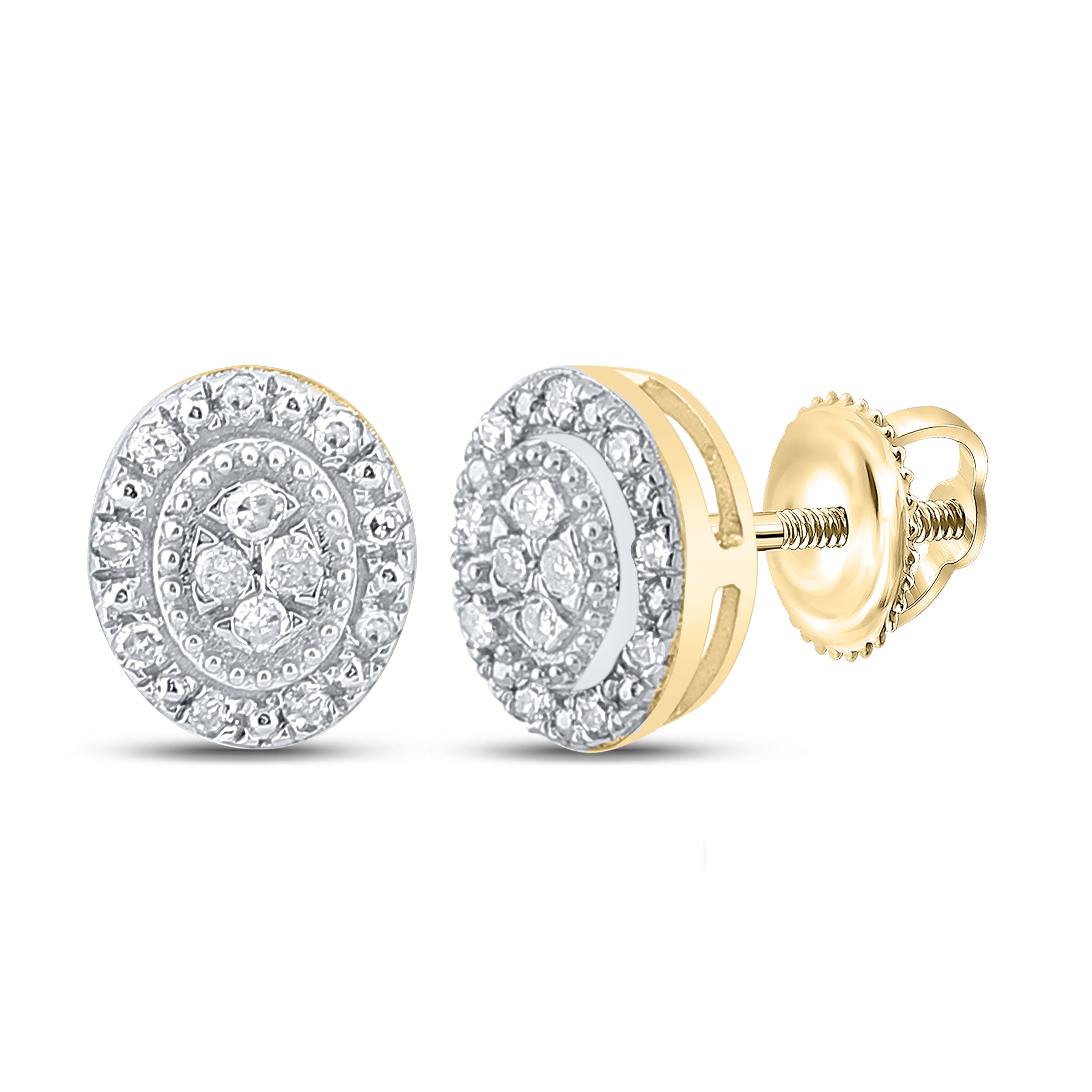 Gold Oval Cluster Earrings 1/10 Cttw Round Natural Diamond Womens (1.23 grams)