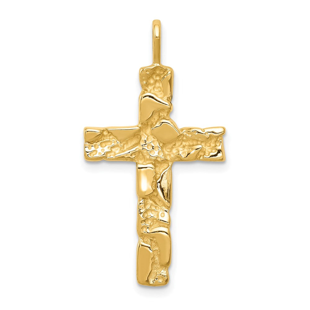 14k Yellow Gold 18 mm Nugget Cross Pendant (3.06 grams)