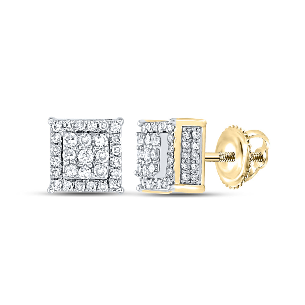 Gold Square Earrings 1/2 Cttw Round Natural Diamond Womens (1.88 grams)