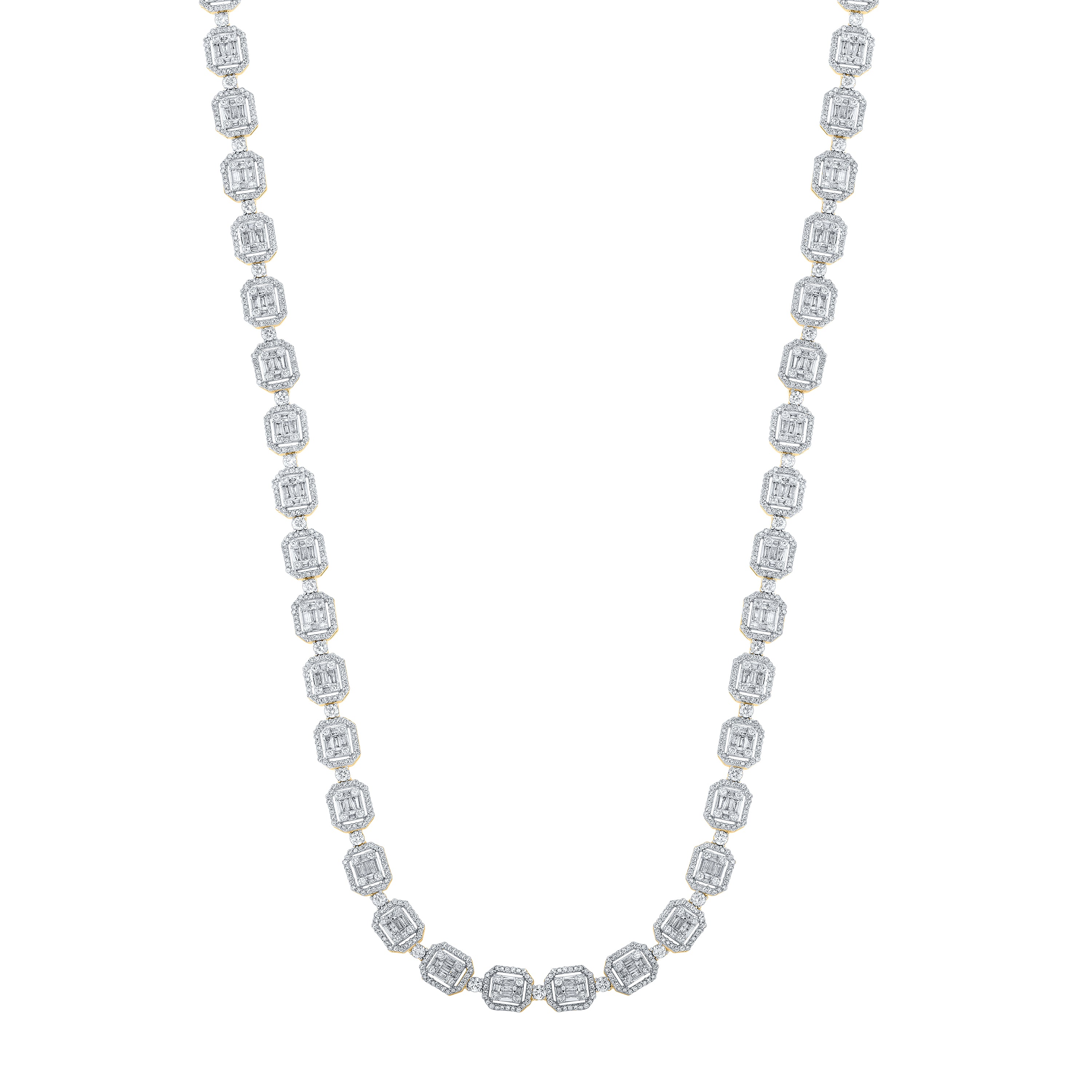 14Kt Yellow Gold 15Ctw-Dia Nk (9.40Mm) Square Baguette Mens Chain-24 Inch (43.29 grams)