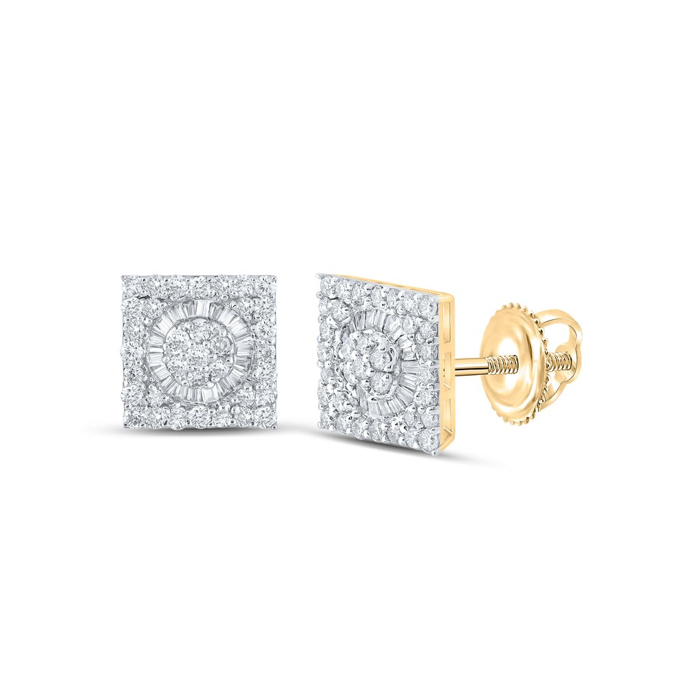 Gold Square Earrings 7/8 Cttw Baguette Natural Diamond Mens (0.31 grams)