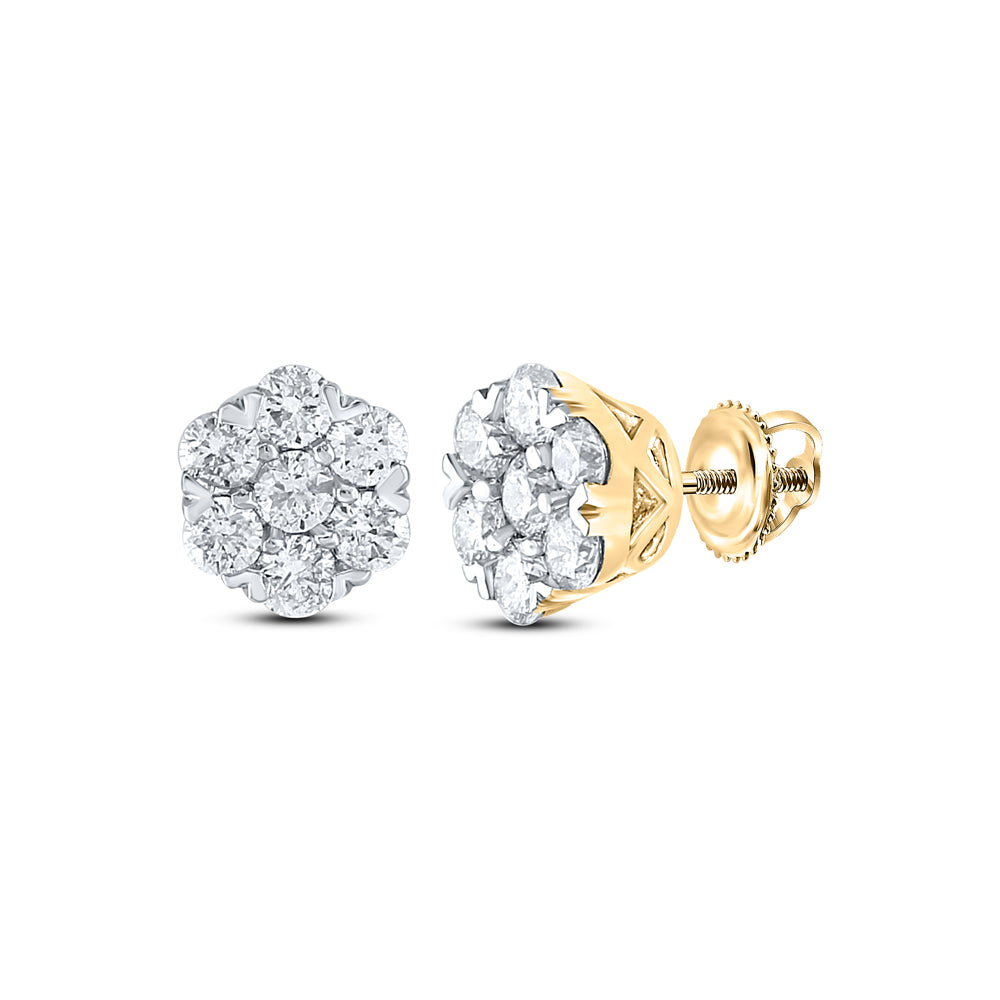 Gold Flower Cluster Earrings 5/8 Cttw Round Natural Diamond Womens (1.12 grams)