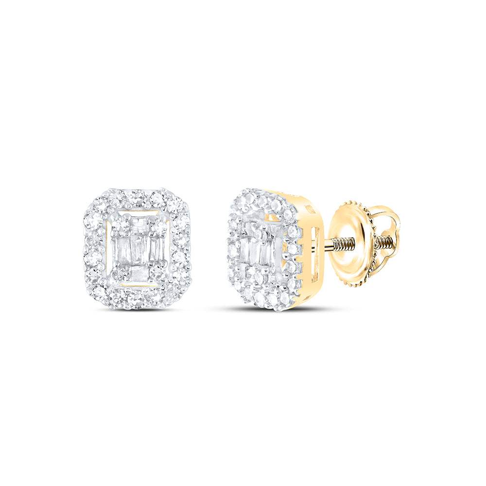 Gold Cluster Earrings 1/4 Cttw Baguette Natural Diamond Mens (1.21 grams)