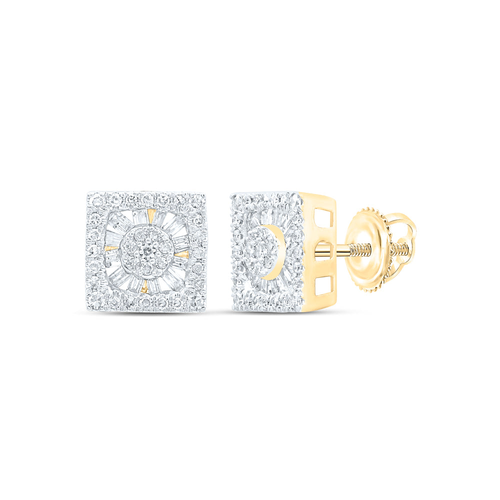 Gold Square Earrings 1/2 Cttw Baguette Natural Diamond Womens (2.02 grams)