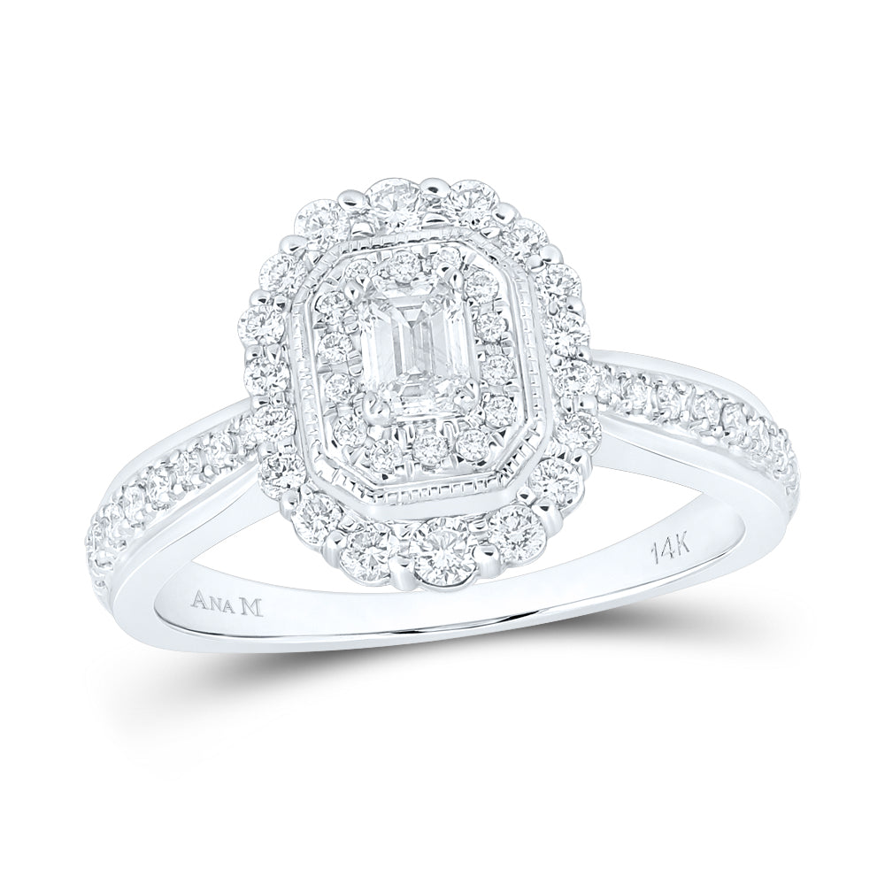 14Kt White Gold 5/8Ctw-Dia Ana M 1/5Ct-Cemrd Engagement Double Halo Ring (4.48 grams)