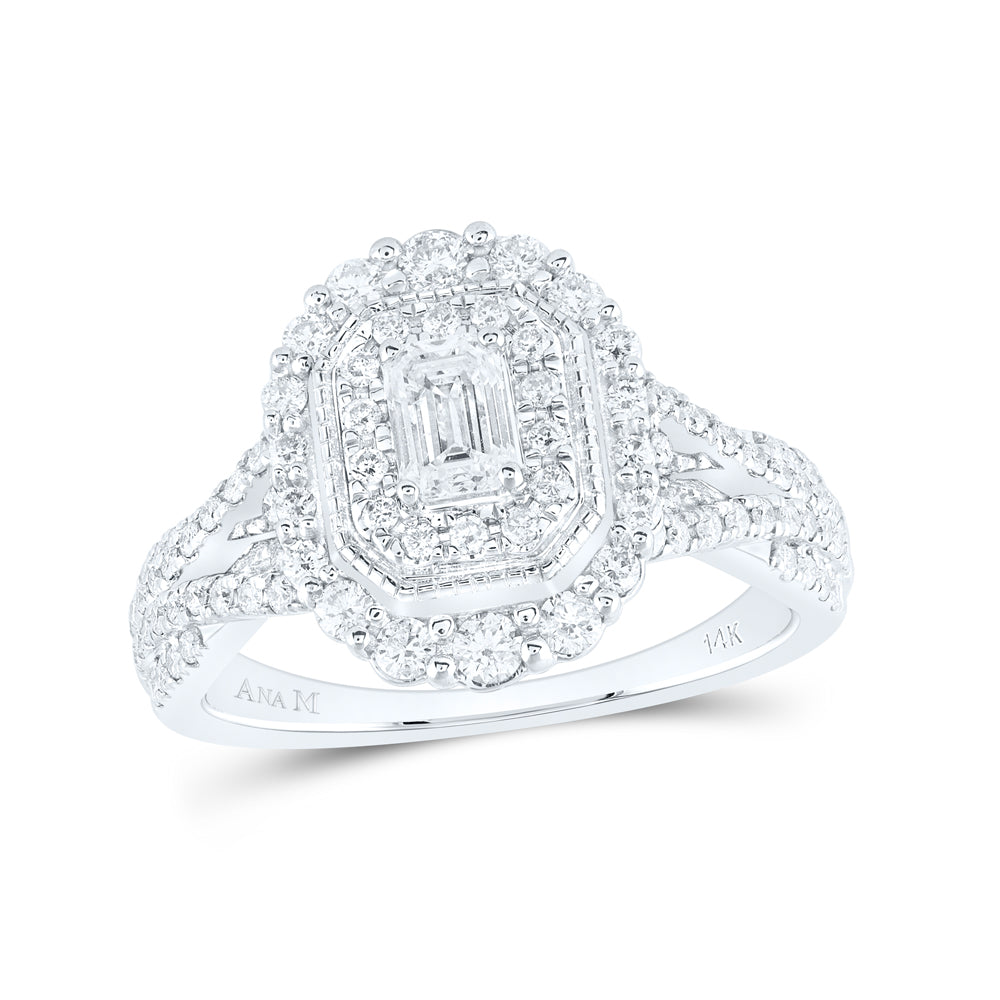 14Kt White Gold 1Ctw-Dia Ana M 1/3Ct-Cemrd Engagement Double Halo Ring
